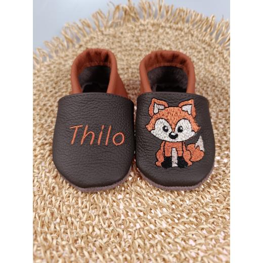 Lederpuschen Fuchs/Name gestickt