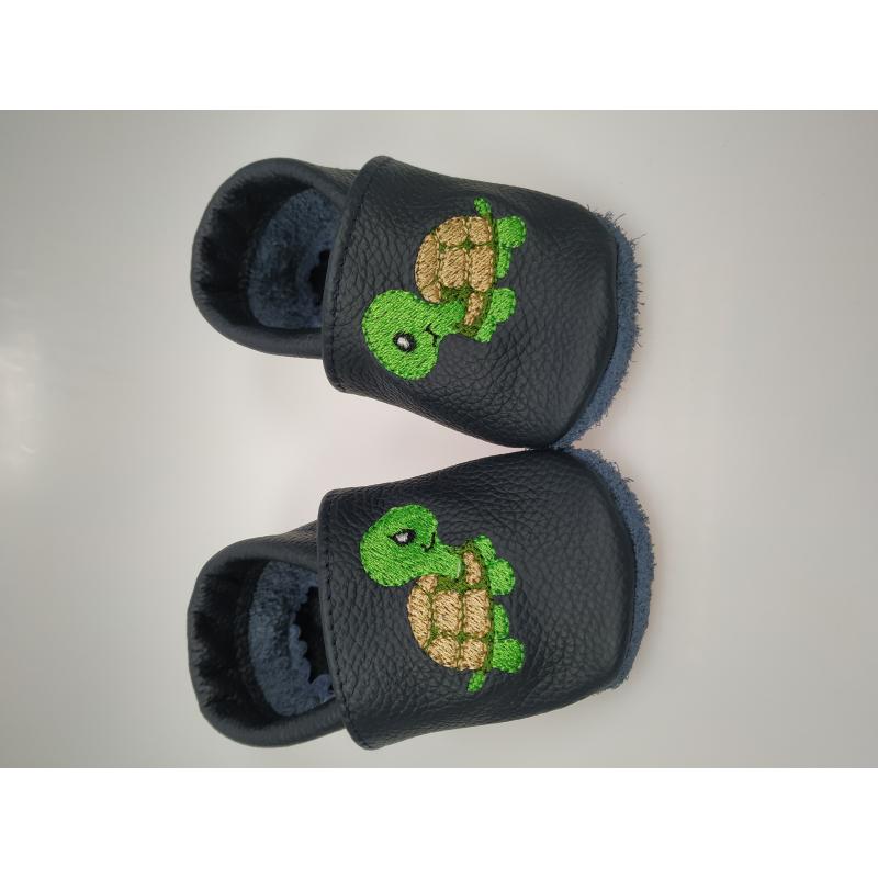 Lederpuschen Schildkröte gestickt